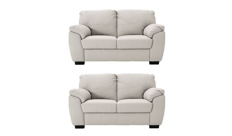 Argos Home Milano Pair of Leather 2 Seater Sofa - Light Grey