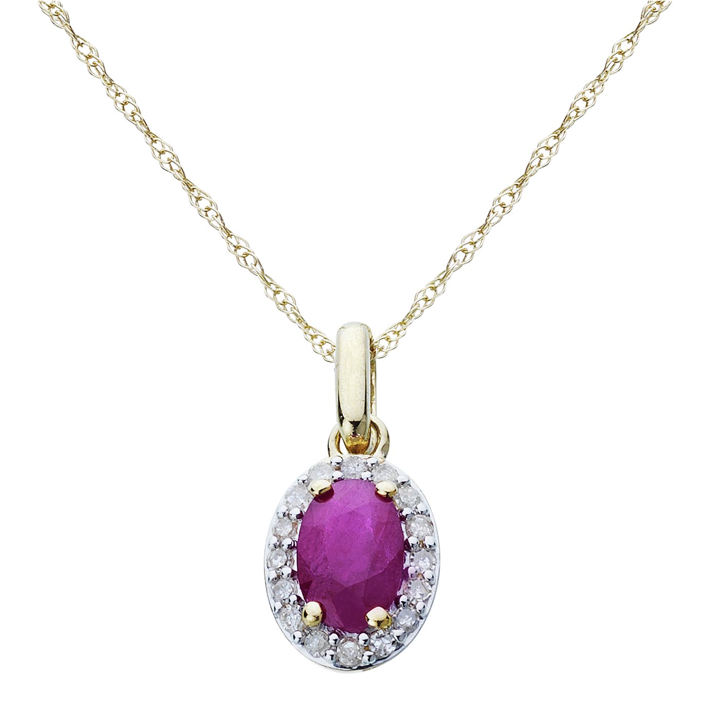 Revere 9ct Gold Ruby & Diamond Pendant 18 Inch Necklace