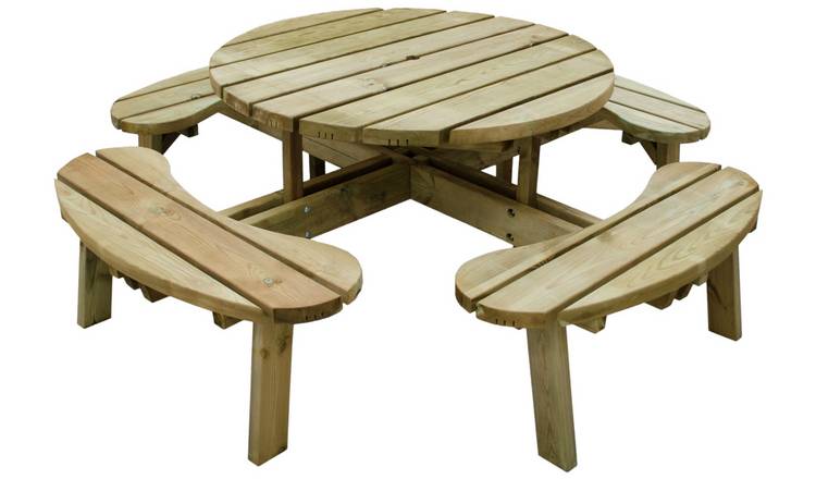 Buy Forest Garden Round 8 Seater Picnic Table Garden ...