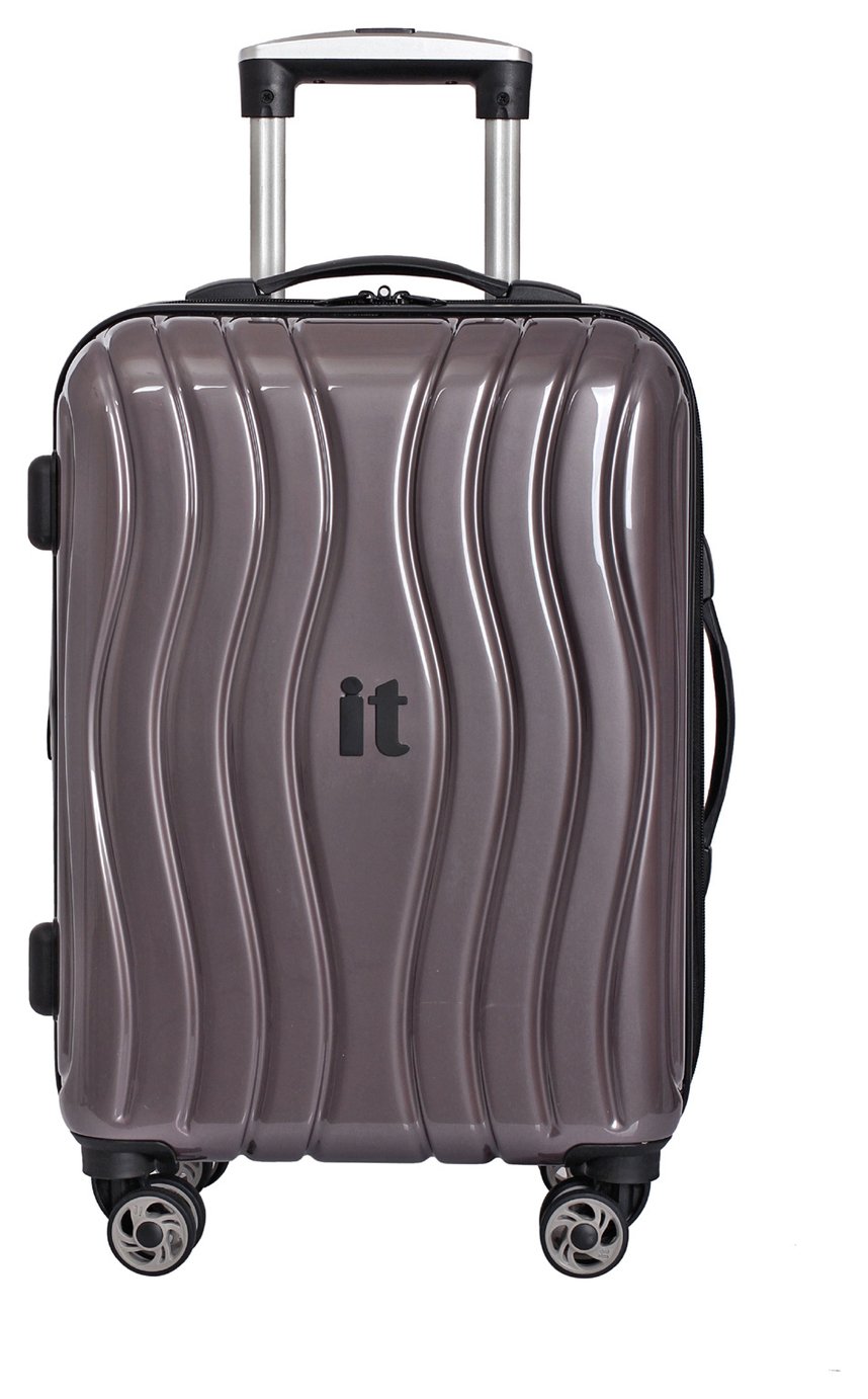IT Luggage 8 Wheel Hard Cabin Suitcase - Metallic Grey