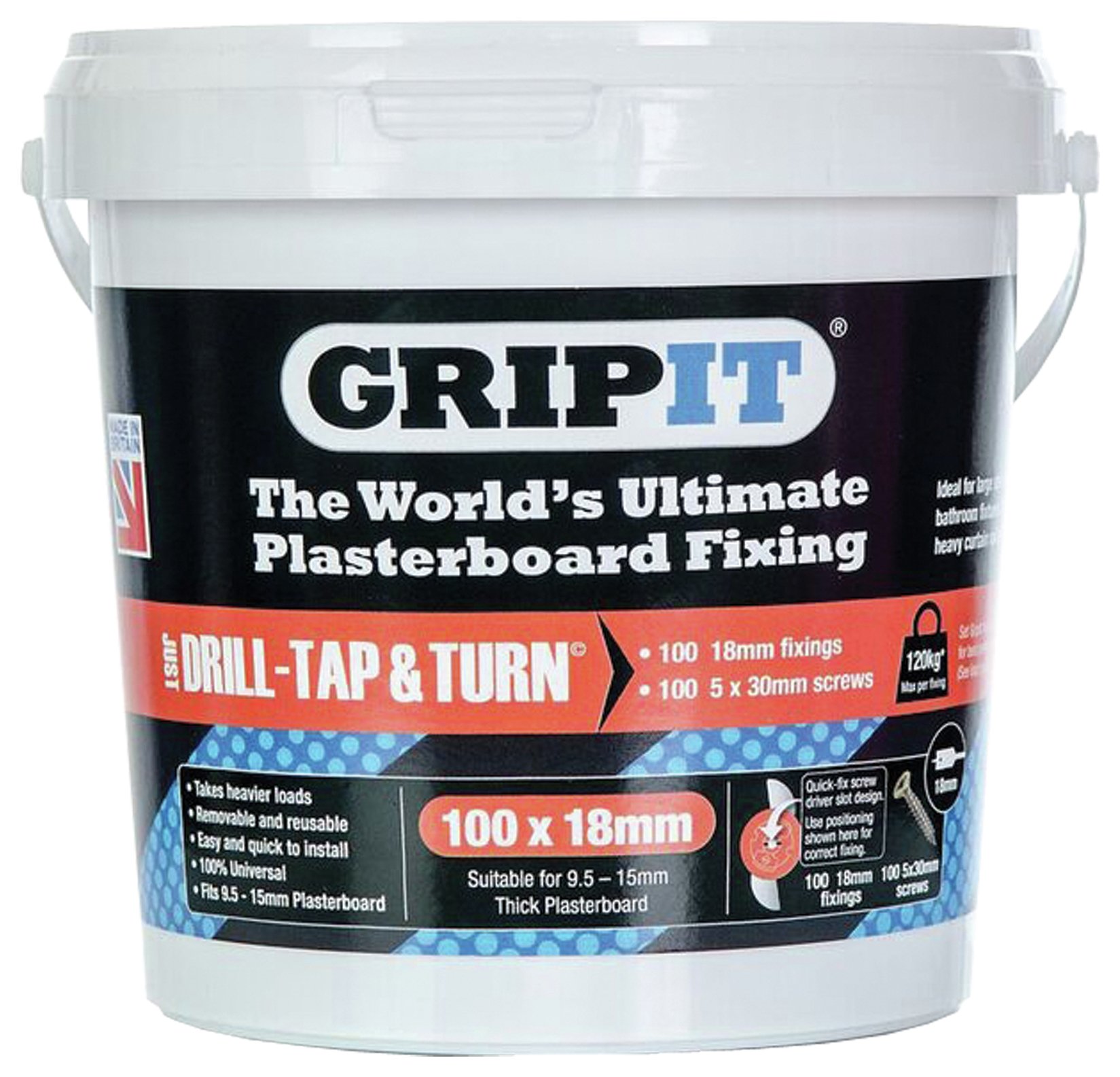 GripIt Fixings Tub Of 100 18mm - Red