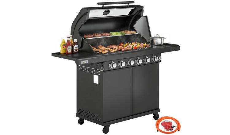 Outsunny Portable Garden BBQ Grill with Viewing Window - Black