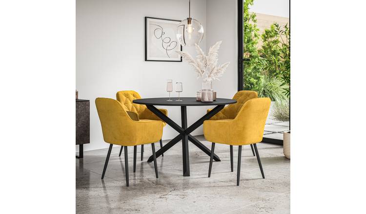 Furniture Online Malvern Anika Black Top Dining Table & 4 Mustard Chairs