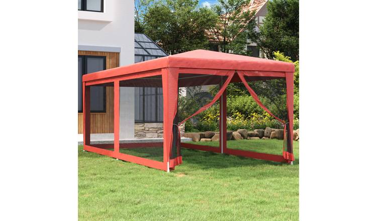Walplus 3 x 6 m HDPE Party Tent with 6 Mesh Sidewalls - Red