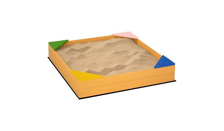 Outsunny Kids 109 x 109 x 20cm Wooden Four Seat Sand Pit – Natural Wood Effect