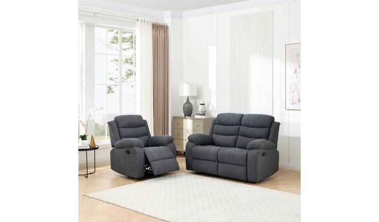 Furniture Online Boston Manual Recliner Fabric 1+2 Seater Sofa Set - Grey
