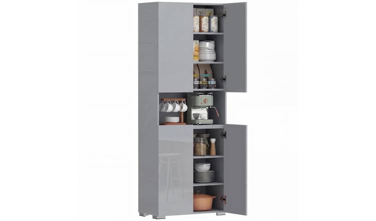 HOMCOM Adjustable Kitchen Cupboard with Soft Close Doors - High Gloss Grey