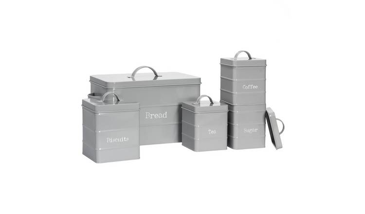 Harbour Housewares 5 Piece Vintage Metal Kitchen Canisters Set - Grey