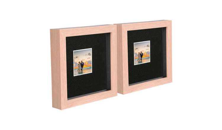 Nicola Spring 3D Box Photo Frames - 6 x 6" with Mount - Set of 2 - Light Brown