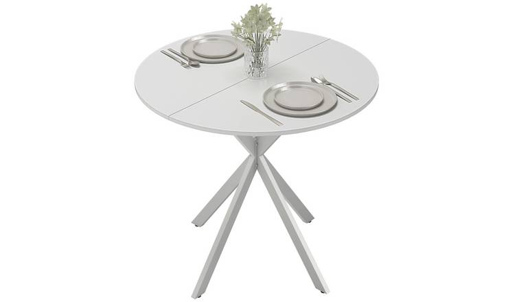 HOMCOM 4 Seater Round Cross Leg Dining Table - White