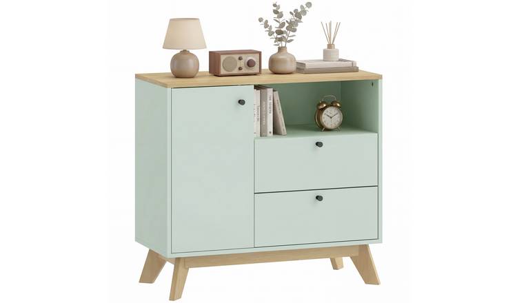 HOMCOM Modern Adjustable Storage Sideboard with 2 Drawers - Light Green and Oak
