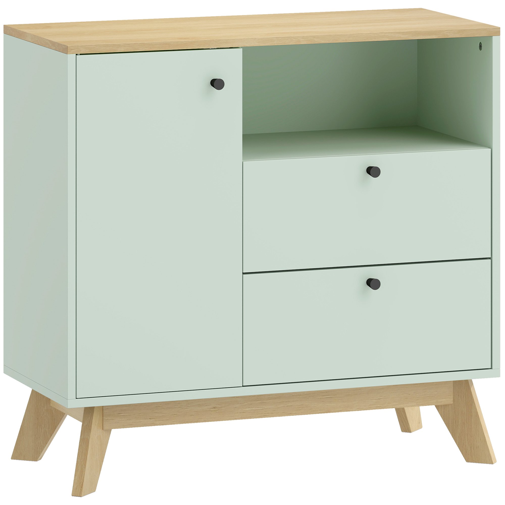 HOMCOM Modern Adjustable Storage Sideboard with 2 Drawers - Light Green and Oak - Image 2