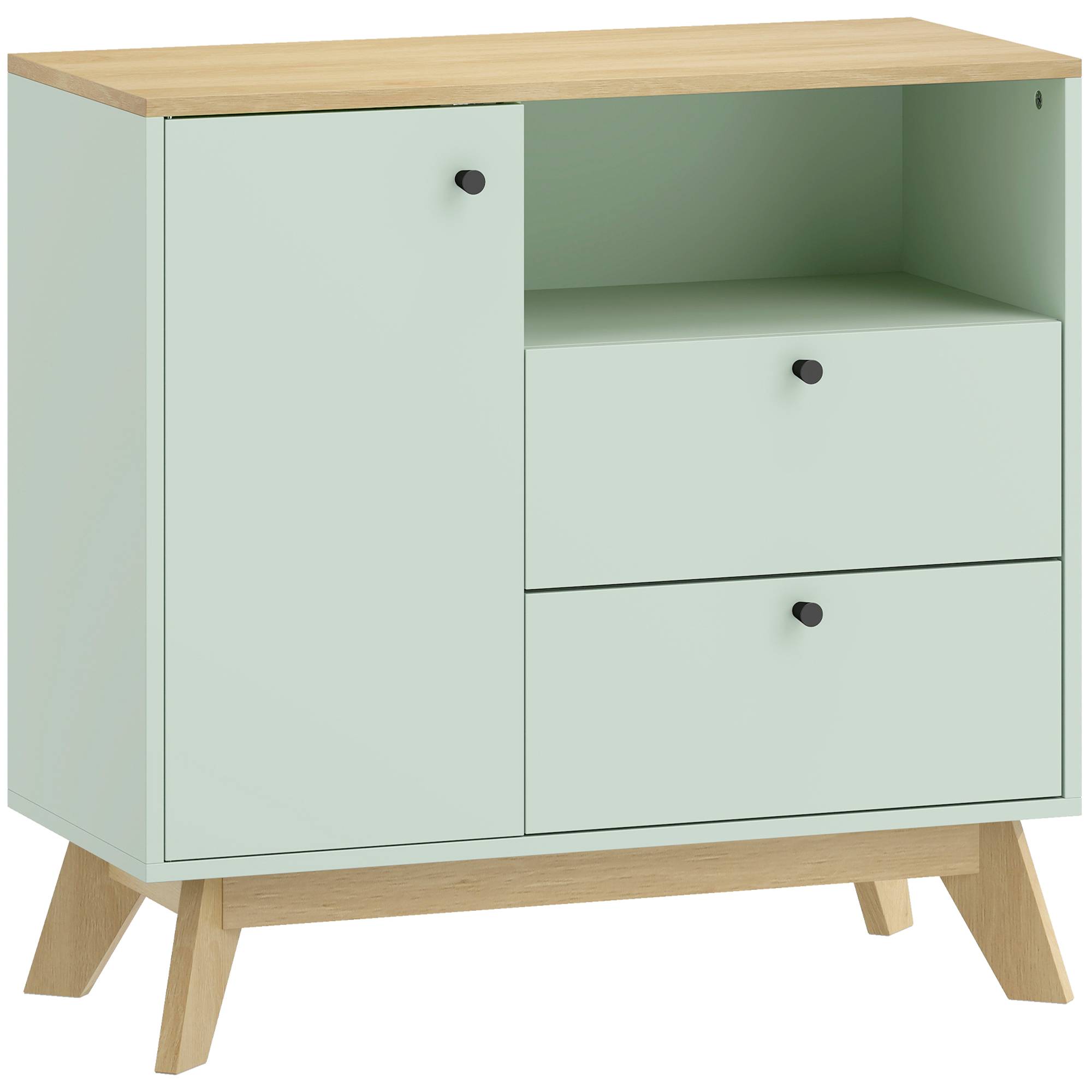 HOMCOM Modern Adjustable Storage Sideboard with 2 Drawers - Light Green and Oak - Image 2