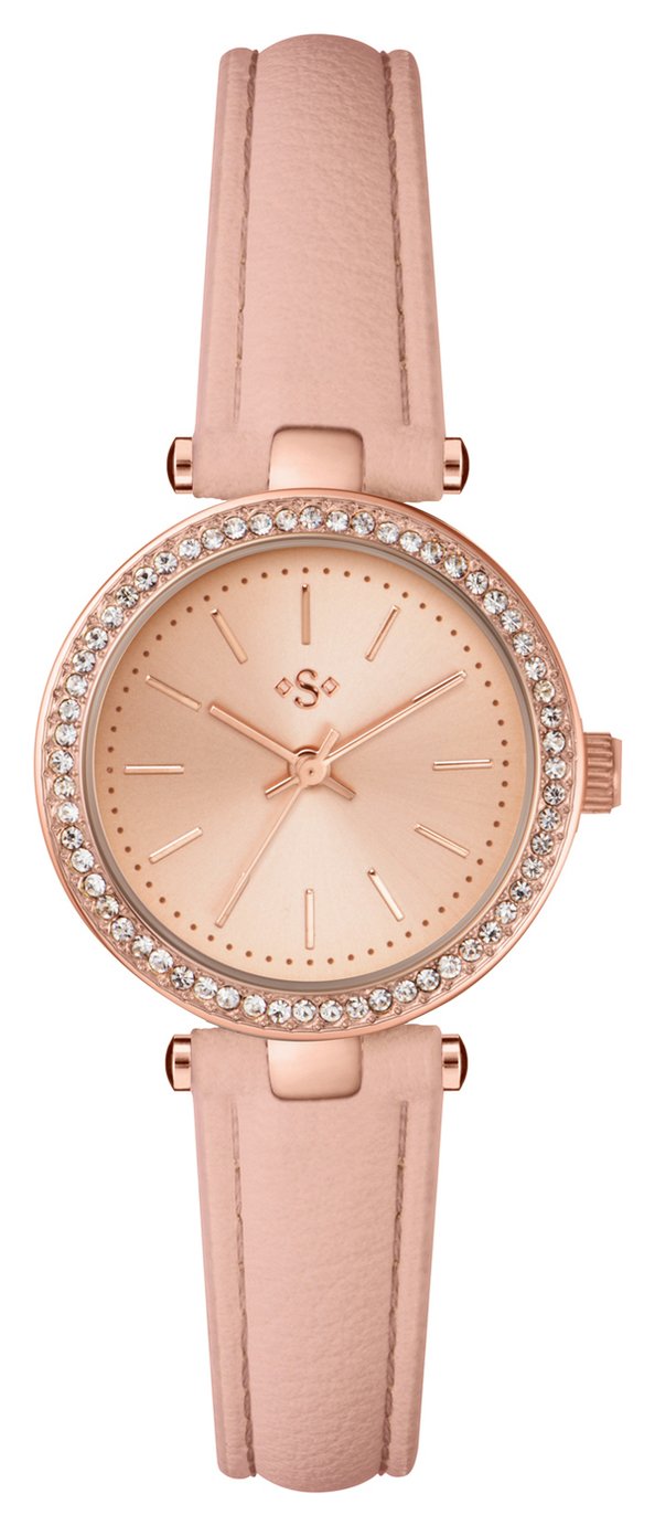 Spirit Ladies Rose Colour Stone Set Nude Strap Watch