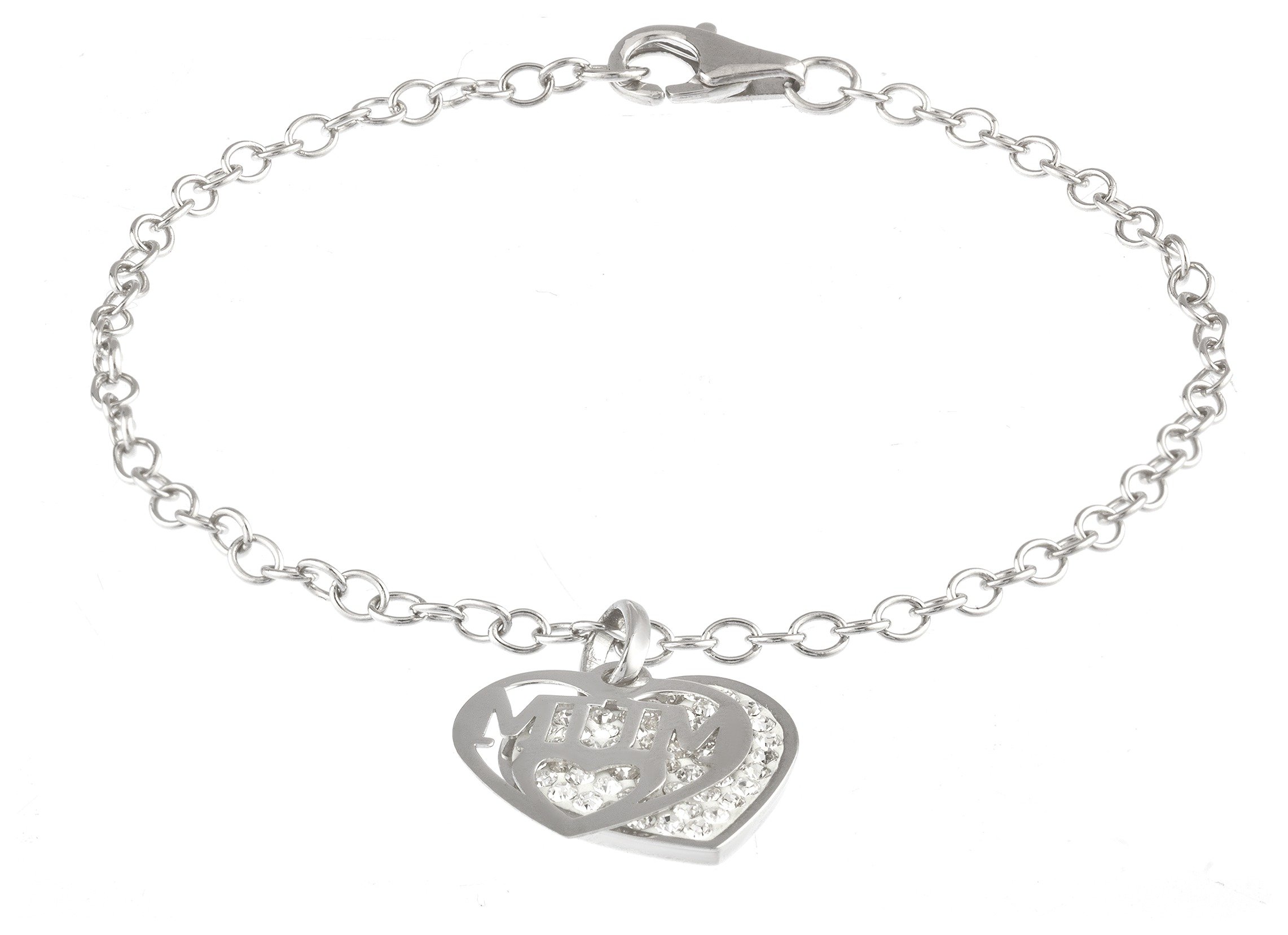 Moon & Back Silver 'Mum' Crystal Double Heart Bracelet