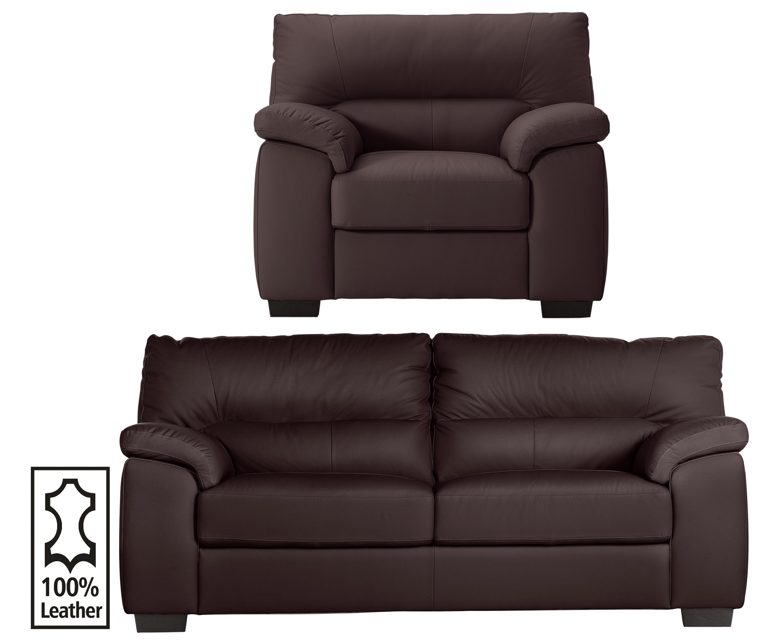 Argos Home Piacenza 3 Seater Leather Sofa and Chair - Walnut (6205665