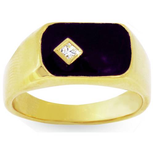 Buy Revere Men's 9ct Gold Plated Silver Black Enamel CZ Ring | Mens ...