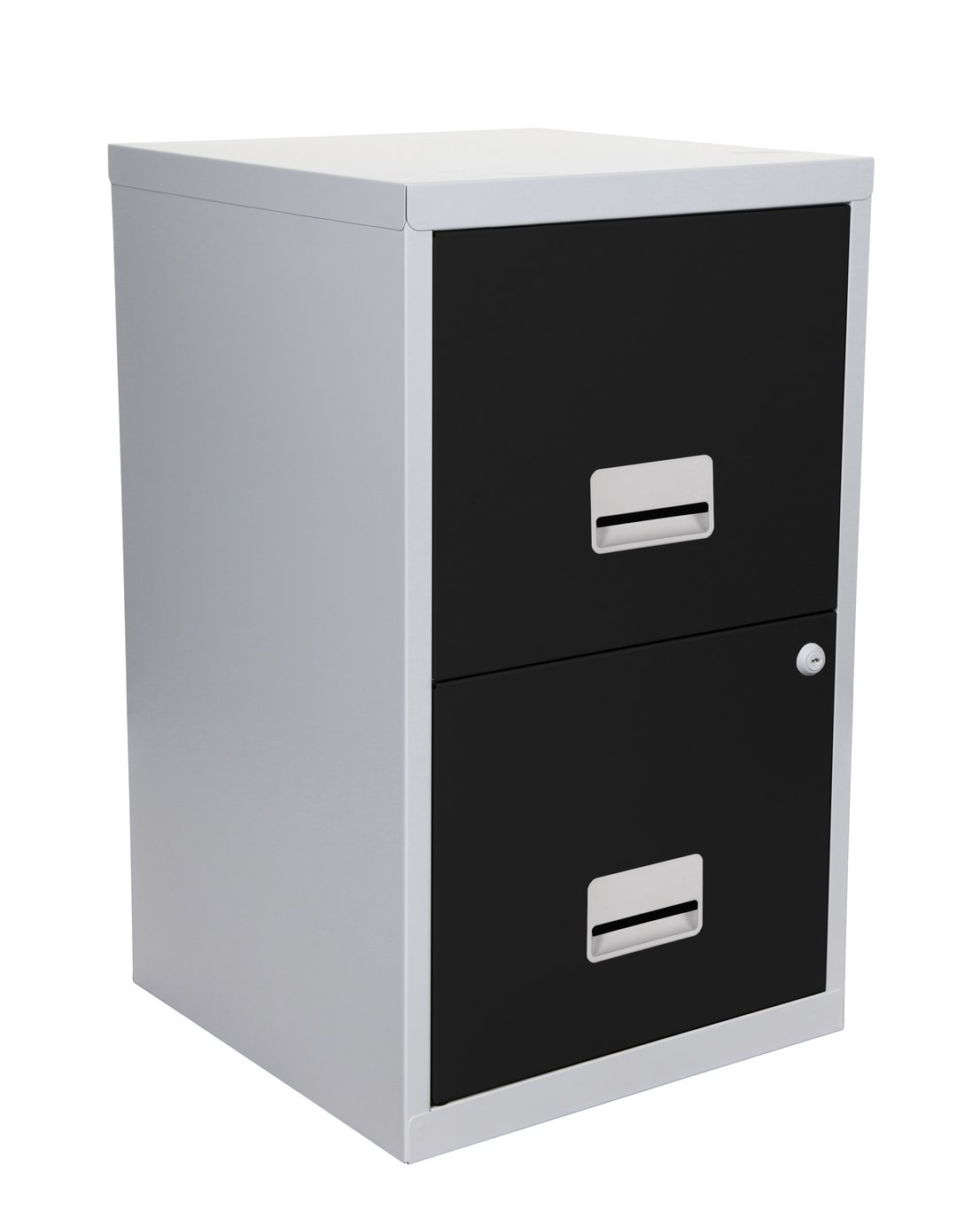 Metal 2 Drawer Filing Cabinet - Silver and Black