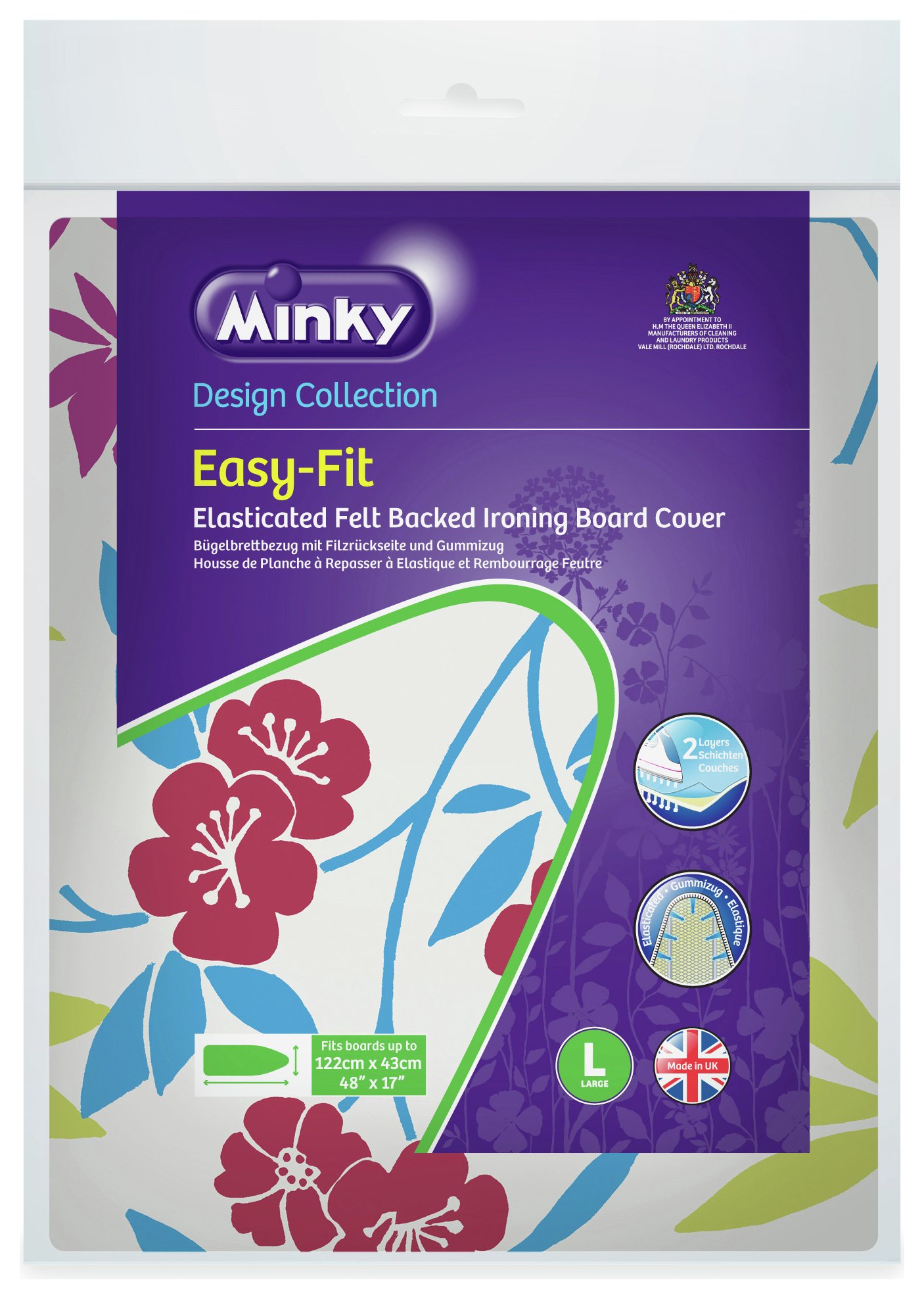 Minky 122 x 43cm Easy-Fit Ironing Board Cover - Multi