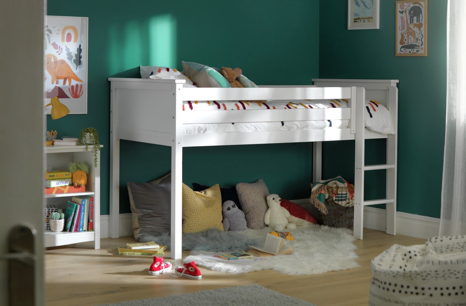 white wooden mid sleeper bed