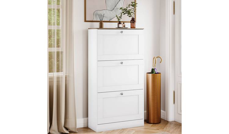 Vida Designs 3 Drawer Shoe Cabinet - White & Oak