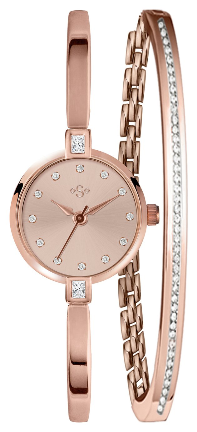 Spirit Ladies' Rose Colour Stone Set Watch and Bracelet Set