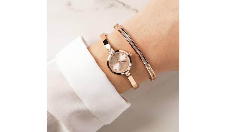 Spirit Ladies' Rose Colour Stone Set Watch and Bracelet Set
