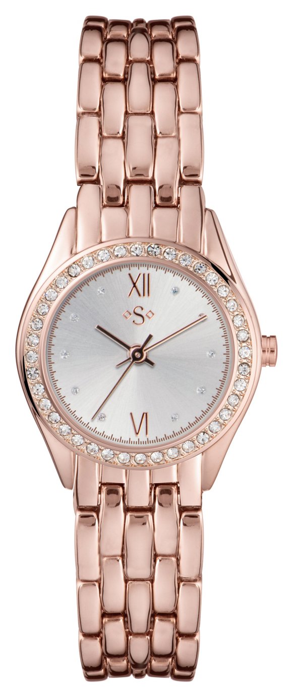  Argos Spirit Ladies Rose Coloured Stone Set Dial Bracelet Watch