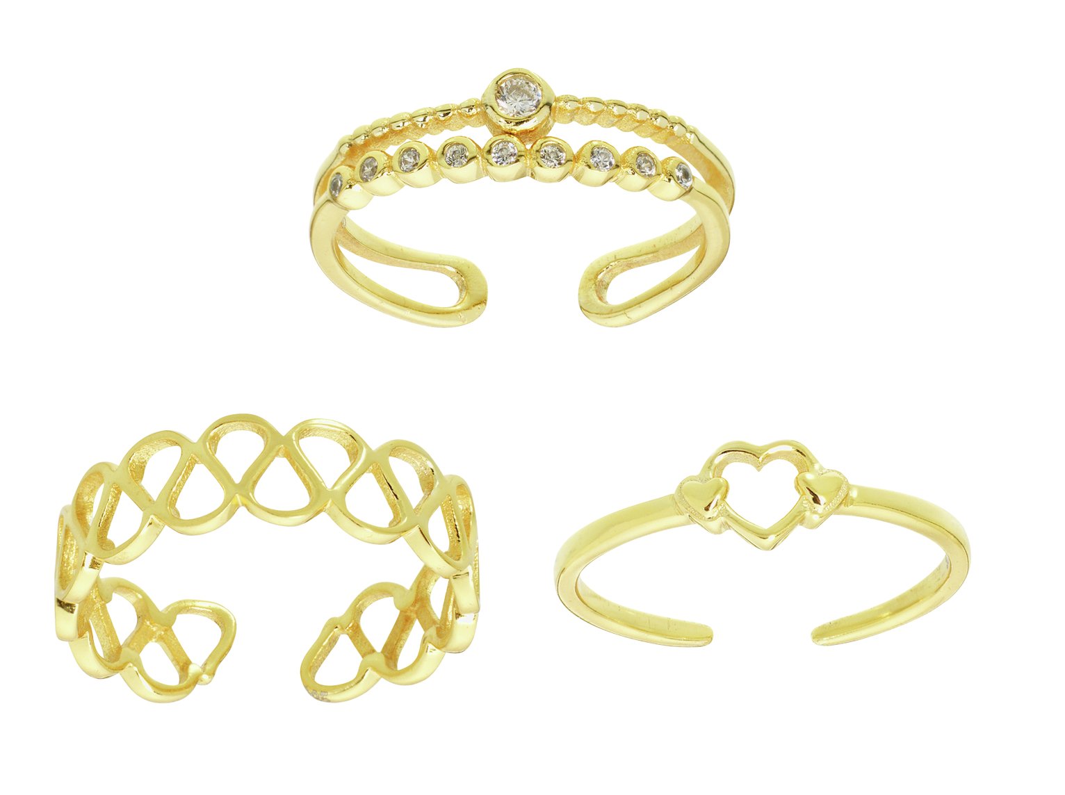 State of Mine 9ct Gold Plated Toe Rings - Set of 3