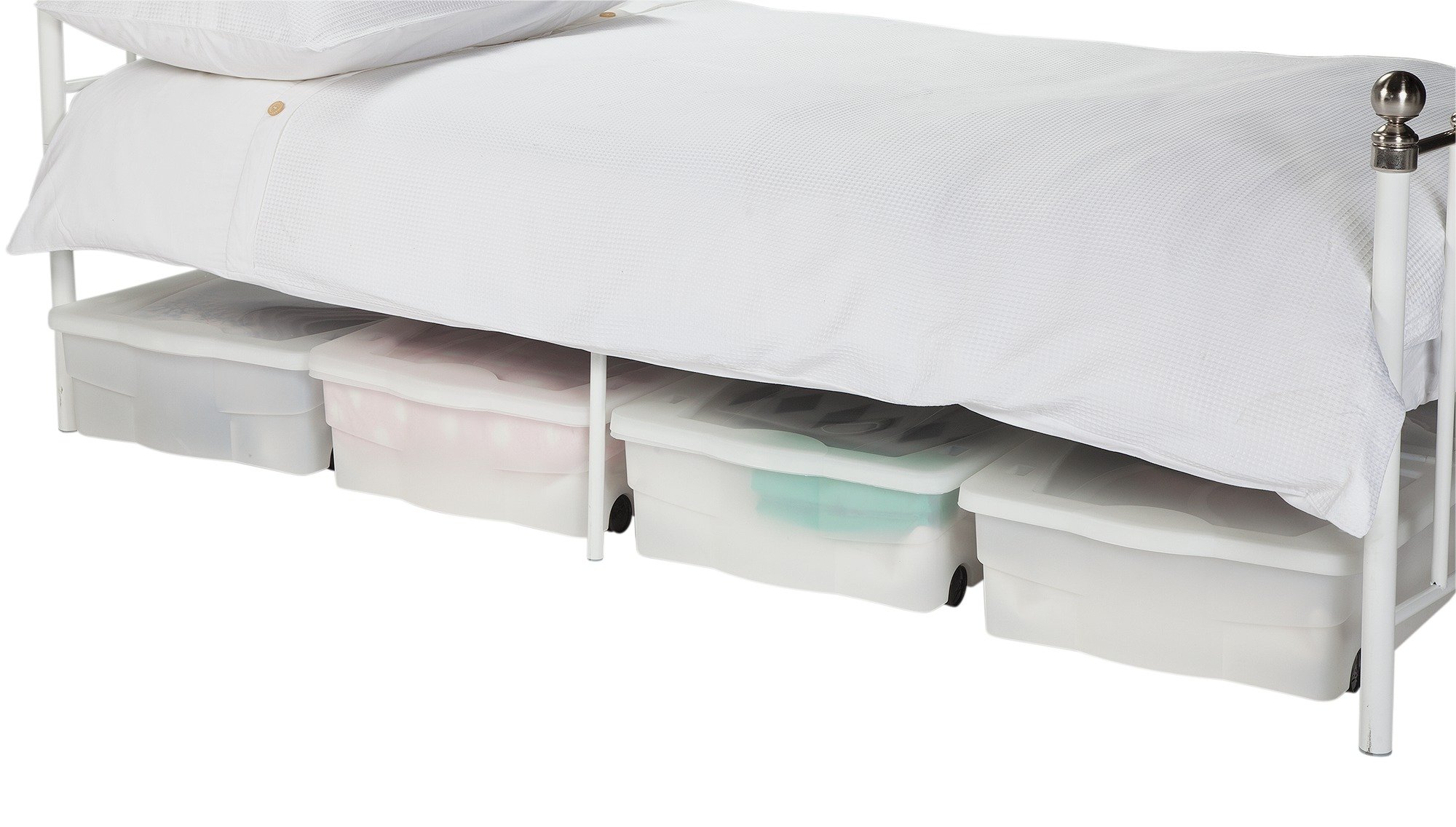 HOME Set Of 4 Wheeled Plastic Underbed Storage Boxes Hinged Lids And