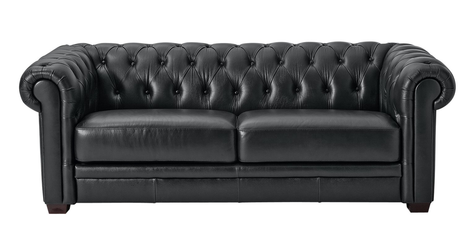 Habitat Chesterfield 3 Seater Leather Sofa - Black