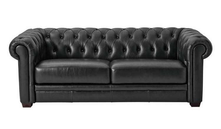 Habitat Chesterfield 3 Seater Leather Sofa - Black