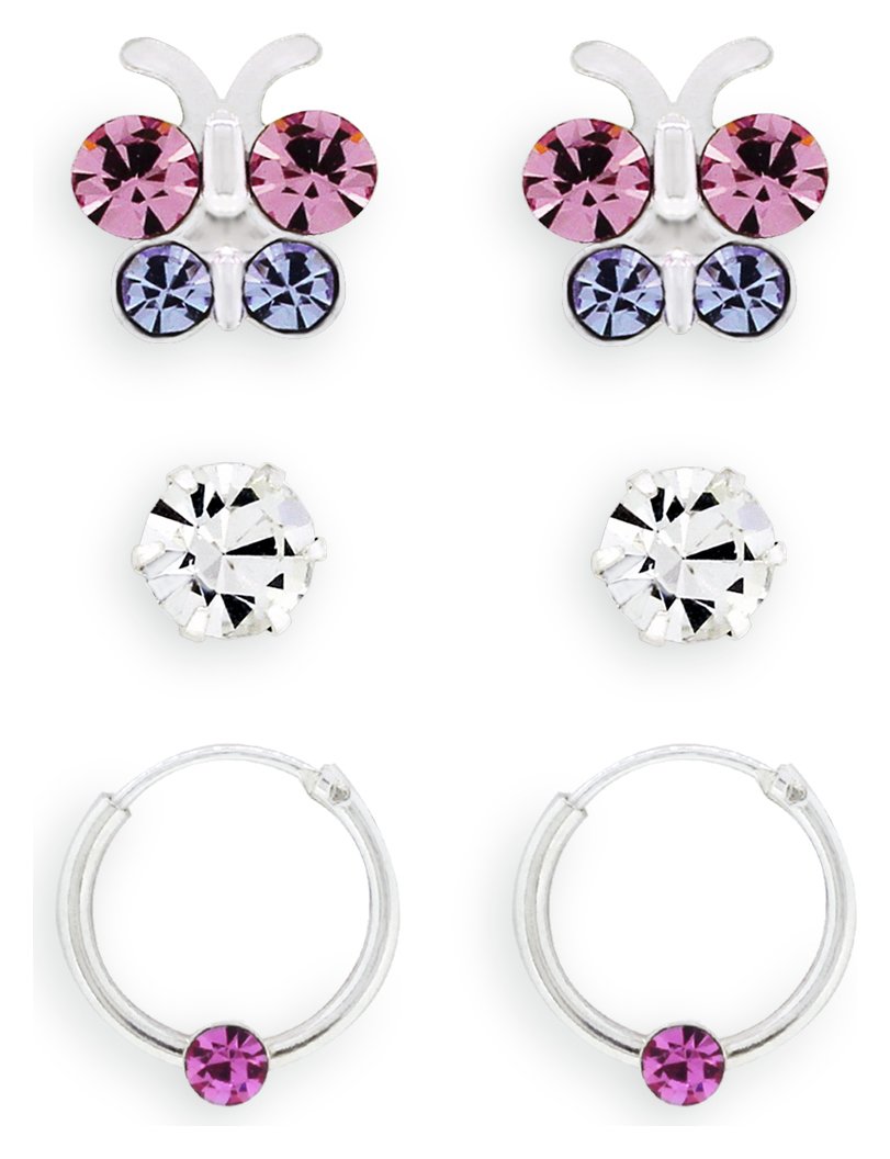 Revere Kids Butterfly Crystal Set Hoop Earrings Set of 3