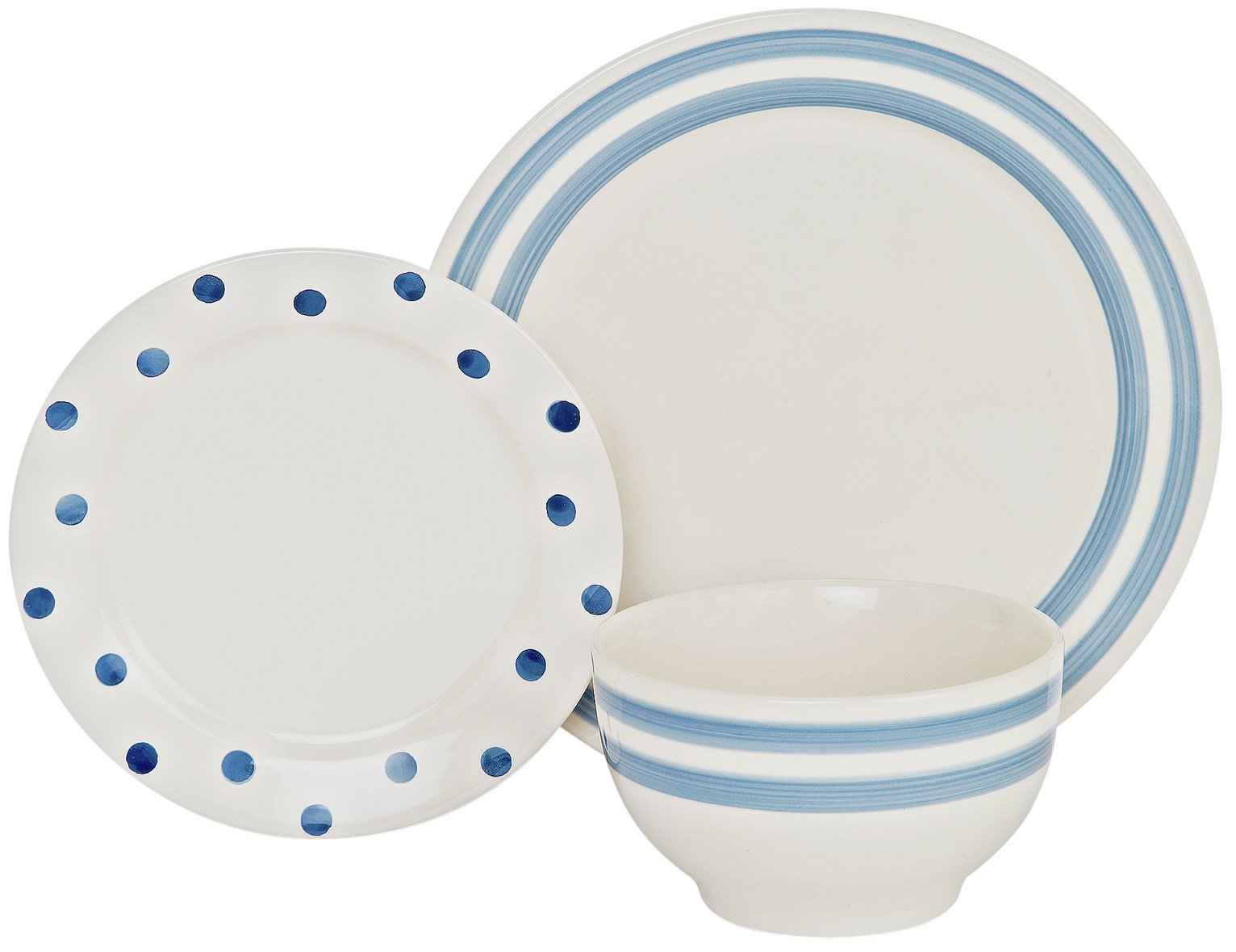 Argos Home 12 Piece Country Stripes Ceramic Dinner Set Blue