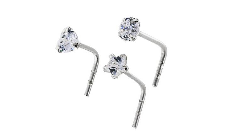 State of Mine Silver Crystal Claw Nose Studs - Set of 3