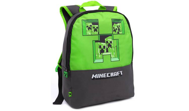 Minecraft Pixel Creeper Placement Print Kids Boys Backpack - Grey