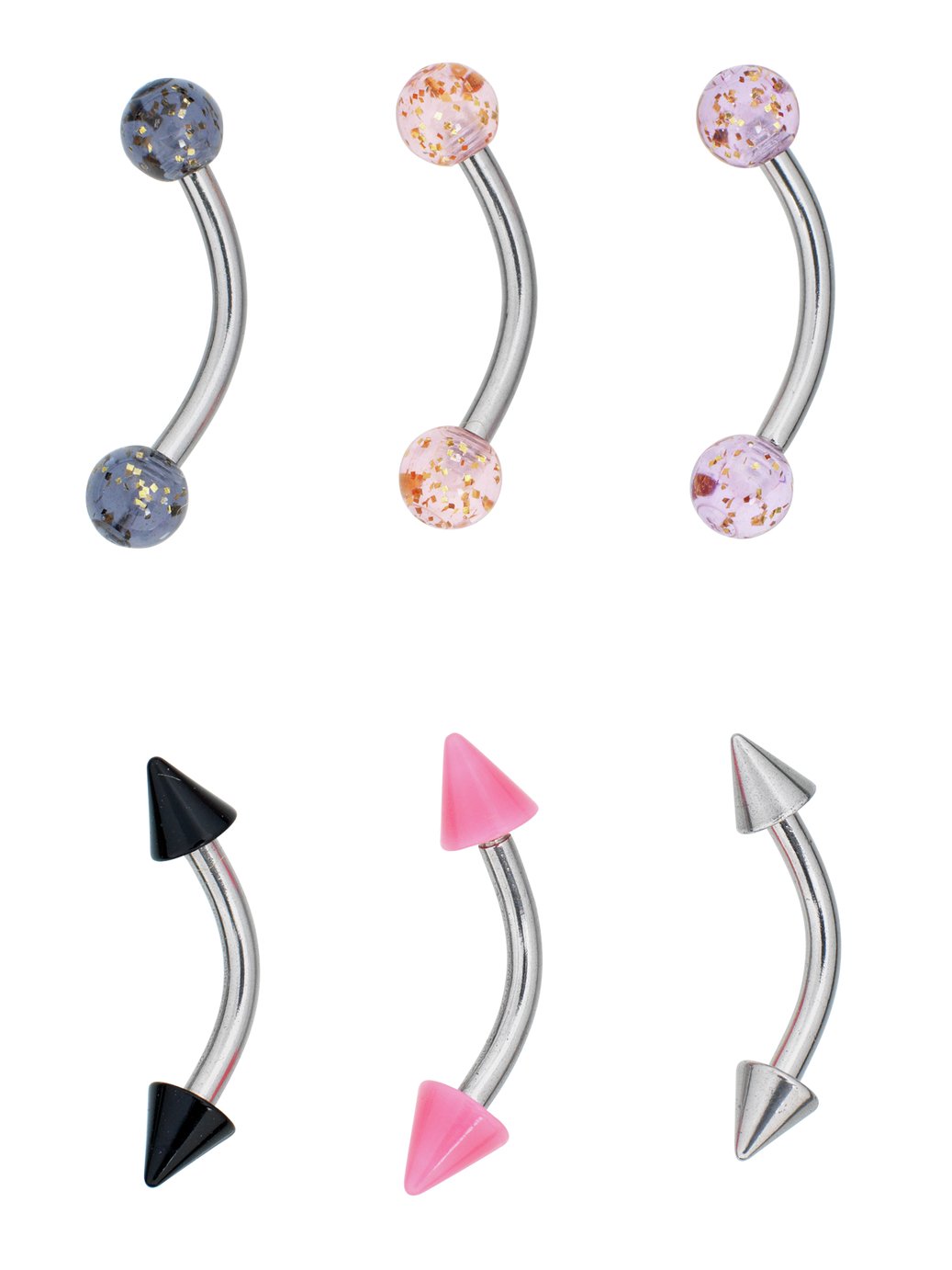 State of Mine Stainless Steel Spike Eyebrow Bars - Set of 6