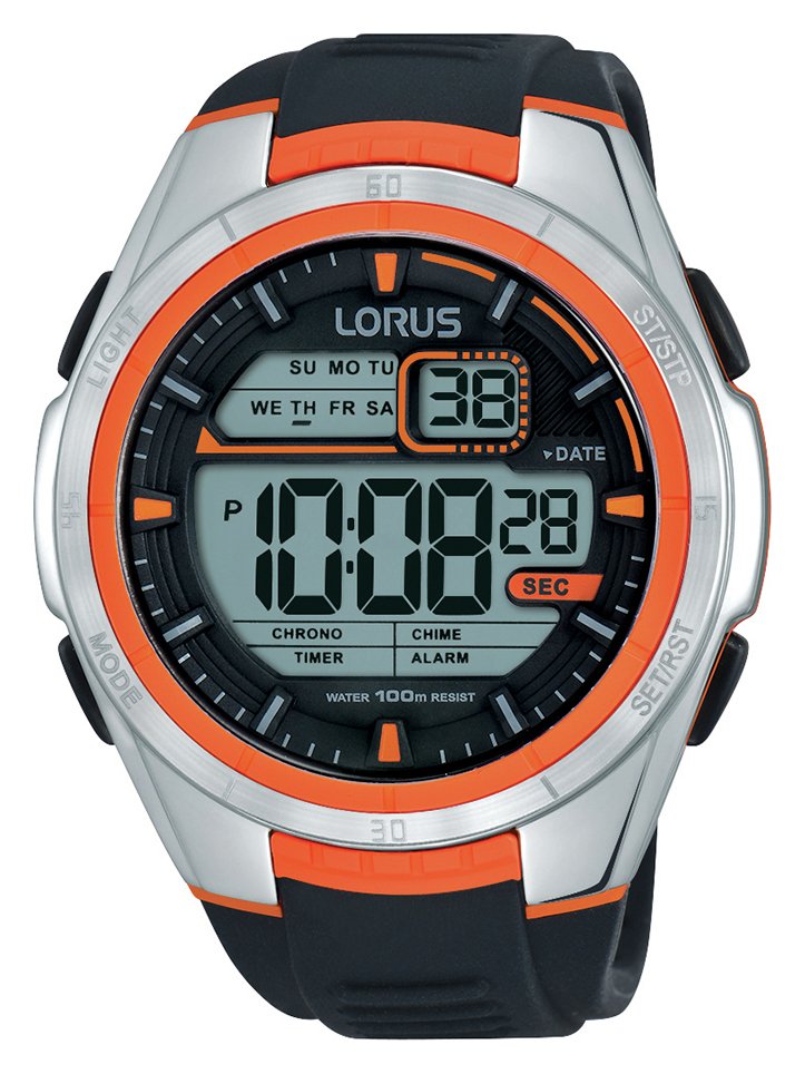 Lorus Men's Black Silicon Strap Orange Detail  Watch