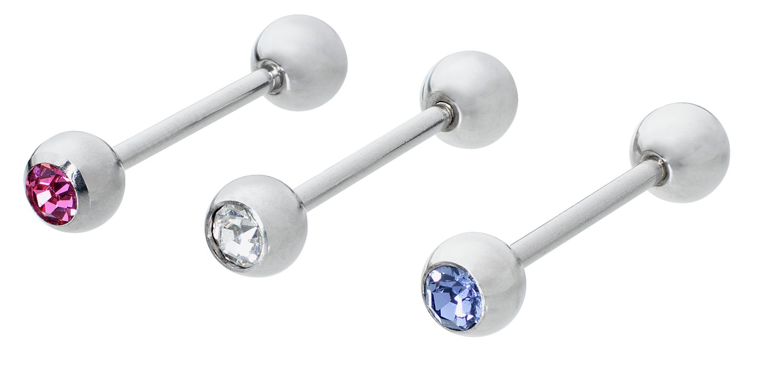 State of Mine Stainless Steel CZ Tongue Bars - Set of 3