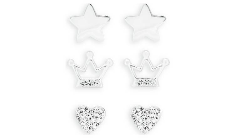 Revere Kid's Sterling Silver Crystal Stud Earrings Set of 3
