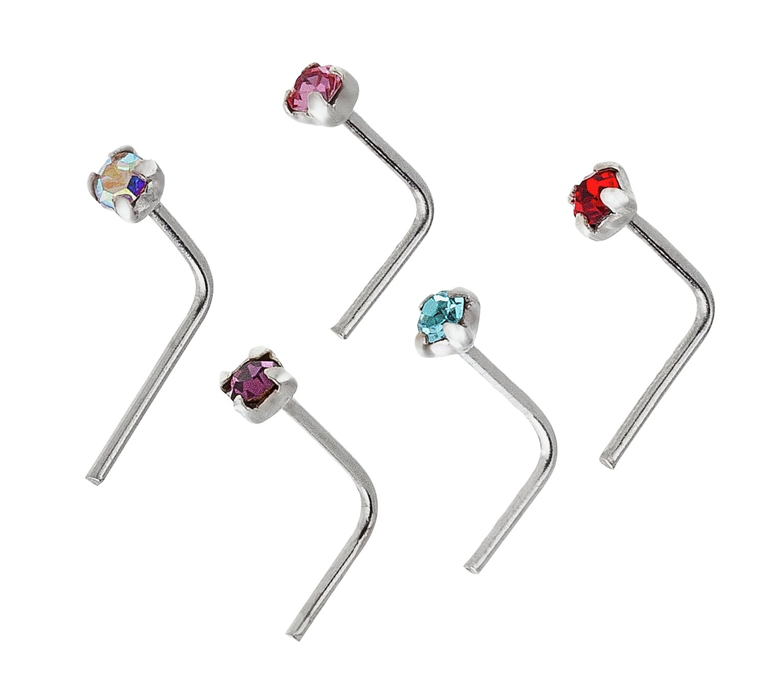 State of Mine Sterling Silver Crystal Nose Studs - Set of 5
