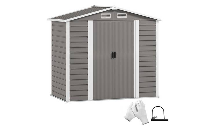 Outsunny Galvanised Steel Garden Shed with Foundation Kit - Light Grey