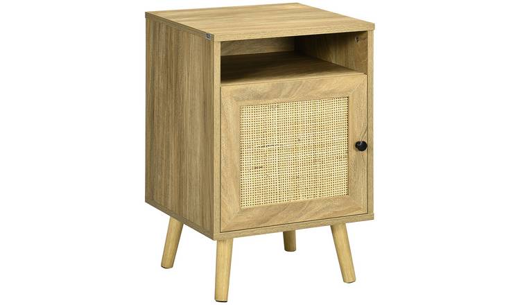 HOMCOM Rattan Nightstand with Storage Shelf and Tapered Legs - Natural