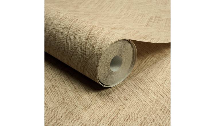 Grandeco Yuno Geometric Fabric Diamond Weave Textured Wallpaper - Light Tan