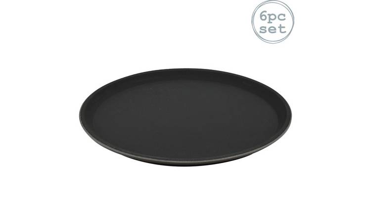 Argon Tableware Round Non-Slip Serving Trays - Black - Pack of 6