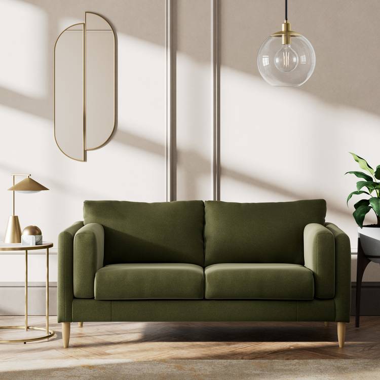 Habitat Newington Velvet 2 Seater Sofa - Moss Green -Ash Leg 0
