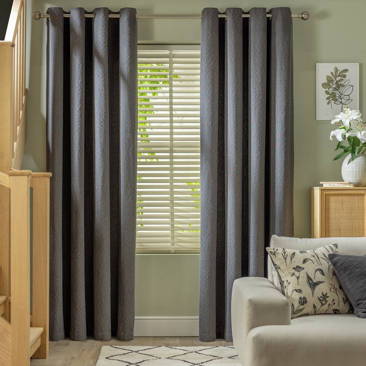 Habitat Boucle Plain Blackout Eyelet Curtains - Dark Grey 0