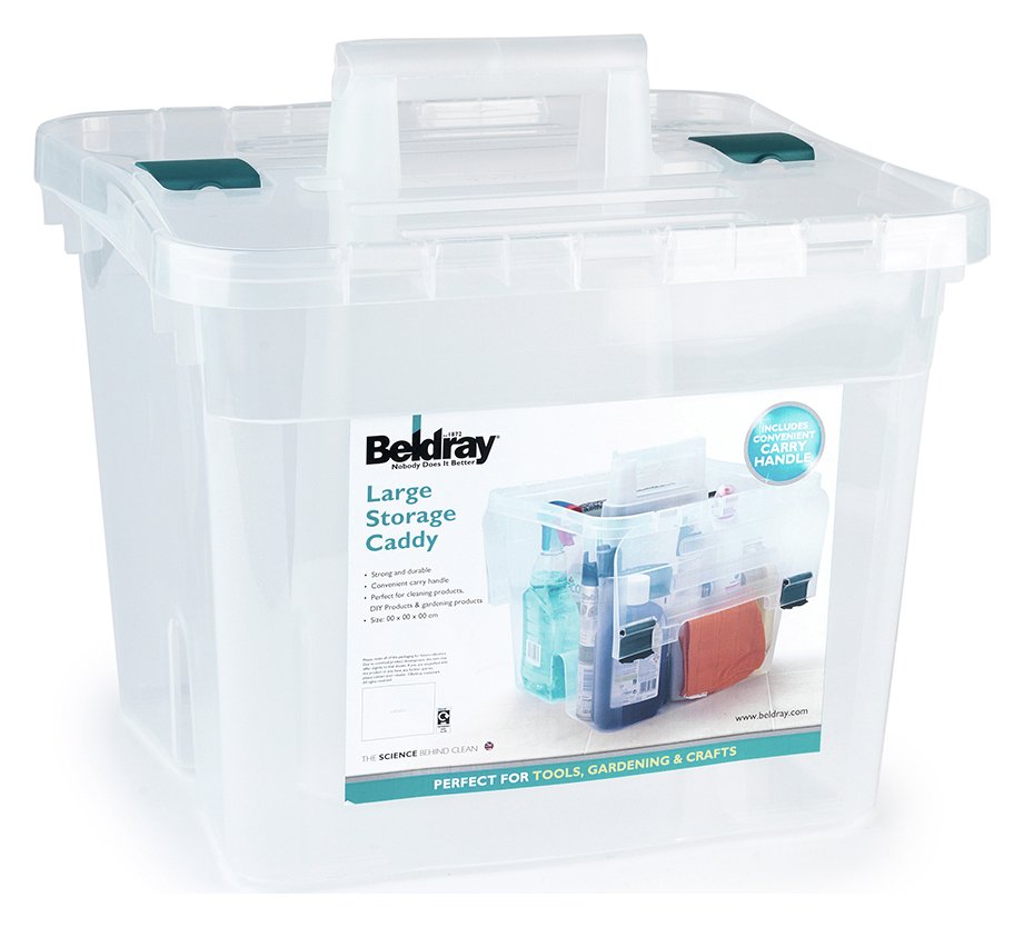 Beldray Large Plastic Storage Caddy with Lid - Clear.