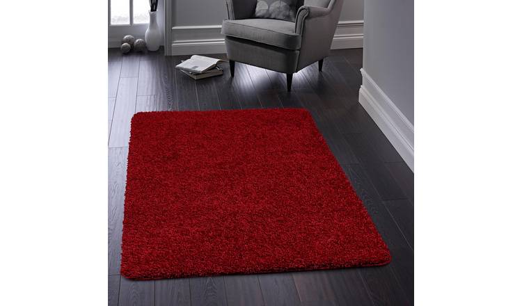 Mega Flooring Red Shaggy Plain Rug - 60 x 100cm