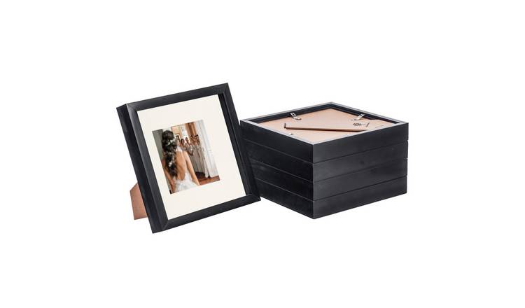 Nicola Spring 8 x 8" 3D Box Photo Frames with 4 x 4" Ivory Mount (5x) - Black